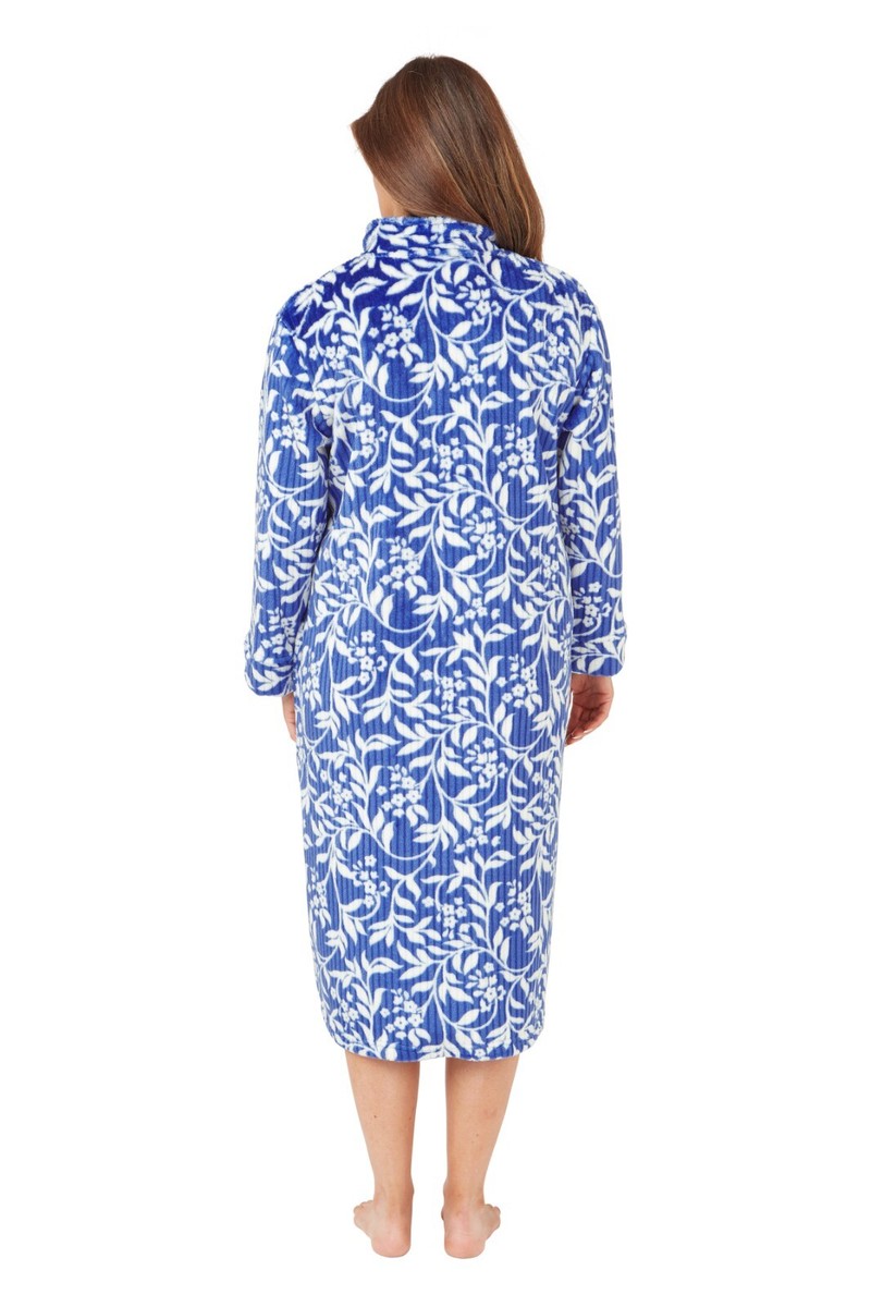 knee length zip up dressing gown Solid-coloured zip-up knee-length dressing gown