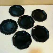 Vintage Arcoroc Black w/ Gold Trim Octagonal 6 Salad Plates 7.5  Made In France