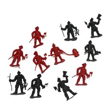 Lot Of Plastic Red Black Fireman Men Firefighters Toy Figures