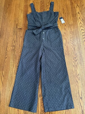 RACHEL ROY Womens Gray Polka Dot Sleeveless Square Neck Jumpsuit Sz 4