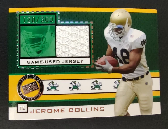 2005 PRESS PASS JE JEROME COLLINS NOTRE DAME ROOKIE GAME USED JSY JC/JC #120/300