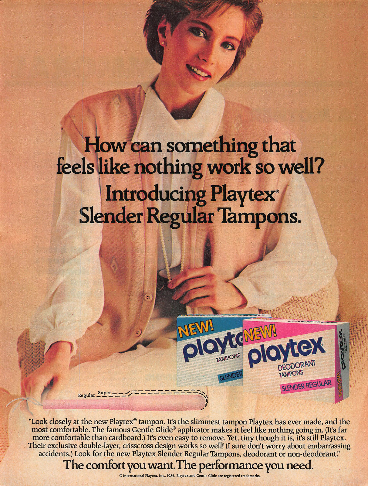 Vintage 1985 Playtex Slender Tampons Magazine Print Ad Page Feminine