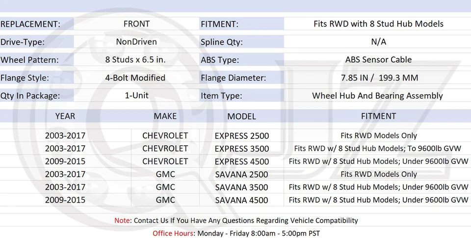 [FRONT(Qty.1)] 515059 Wheel Hub Assembly For 2009-2015 Chevrolet Express 4500 - Изображение 2 из 4