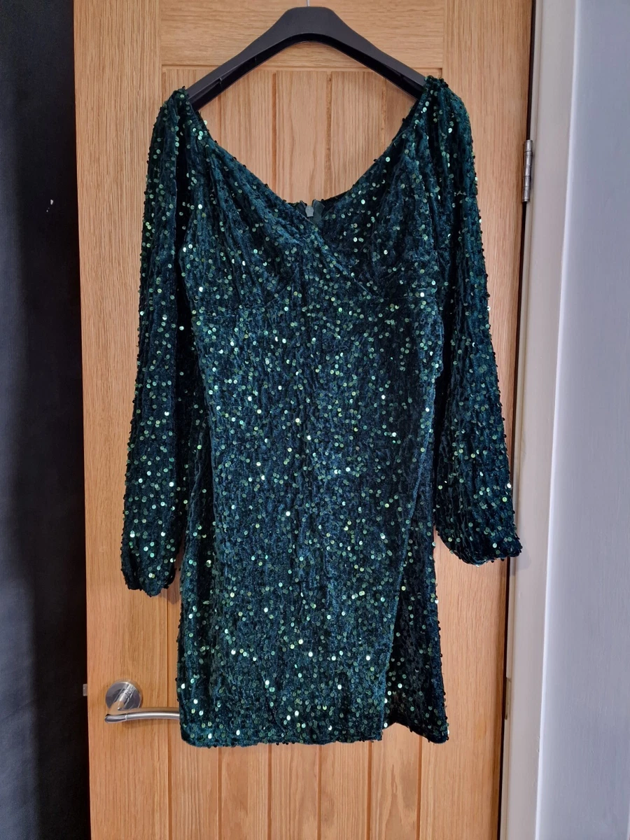 boohoo green sequin dress Women's for sale long sleeve sequin dress