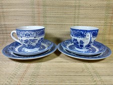English Ironstone Tableware-  Old Willow Pattern - Cup, Saucer & Side Plate X 2