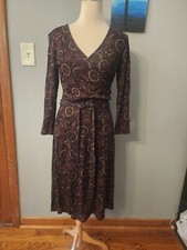 Ann Taylor LOFT Women's Size 2 Wrap Bodice Stretch Belted Dress Autumn Paisley