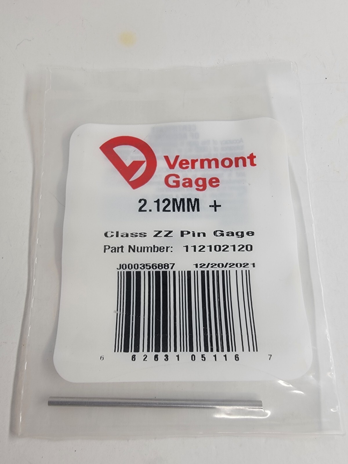 Vermont Gage Steel No-Go Plug Gage - Class ZZ, 0.174" Diameter, 2" Long
