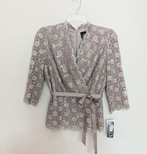NWT Alex Evenings Lace Sequin Champagne Taupe Formal Dressy Top Sparkly MOB