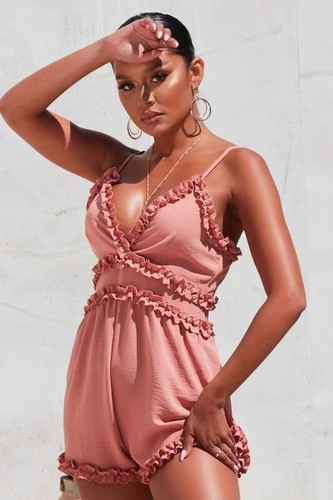 Women's Mauve Pink Casual Summer Ruffled Romper Jumpsuit Shorts - Small |  eBay
