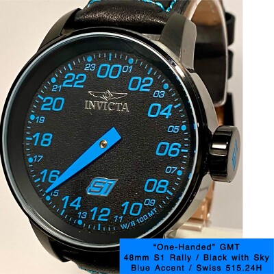 48mm ONE-HAND 24-Hr Dial Black/Sky Blue Swiss Ronda 515.24H Invicta Mens Watch