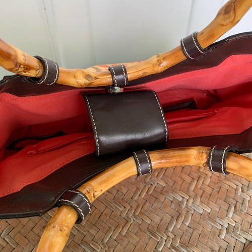 Borsa a mano Franco Sarto floreale doppio manico bambù marrone panna rosso - Foto 5 di 9