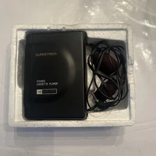 Vintage Supertron Portable Cassette Player MT-3300 Bass Booster Headphones Box