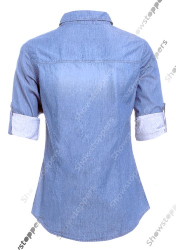 NEU Damen Jeanshemd klassisch angepasst Hemden Größe 8 10 12 14 blau Jeans - Bild 3 von 12