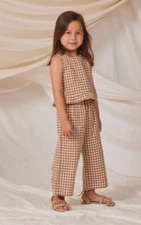 NWT Rylee & Cru Top Blouse Gingham Oceanside Brown Girls 10 - 12 Y
