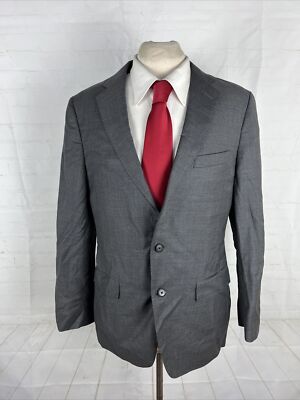 Custom Made Men's Dark Gray Window Pane Plaid Wool Blazer 40R Two Button