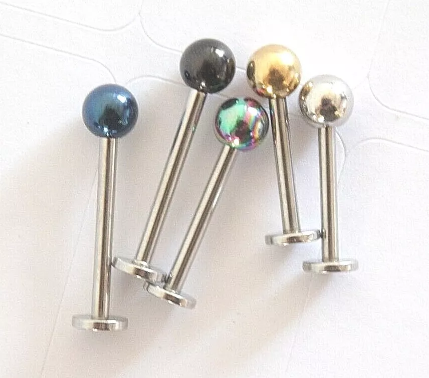 14g 12mm 16mm Labret Bar Lip Cheek Dimple Ear Stud Piercing Gold
