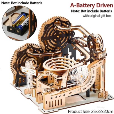 3D Wooden Puzzle Marble Run Set, DIY Mechanical Model Kit for Adults/Kids