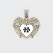 10k Solid Gold Diamond Angel Heart Wings Picture Pendant