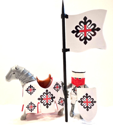 X2 PLAYMOBIL DRAPEAU blanc-château médiéval-chevalier croisé-templier