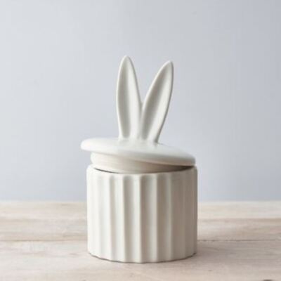 Weiße Hasenohren Aufbewahrungstopf | Ostern Mini Ei Keramik Glas Süßigkeiten Süßigkeiten Geschenk