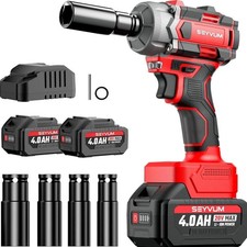 Cordless Impact Wrench 600 N.m - 440 Ft-lbs Torque, 2 Batteries & Fast Charger