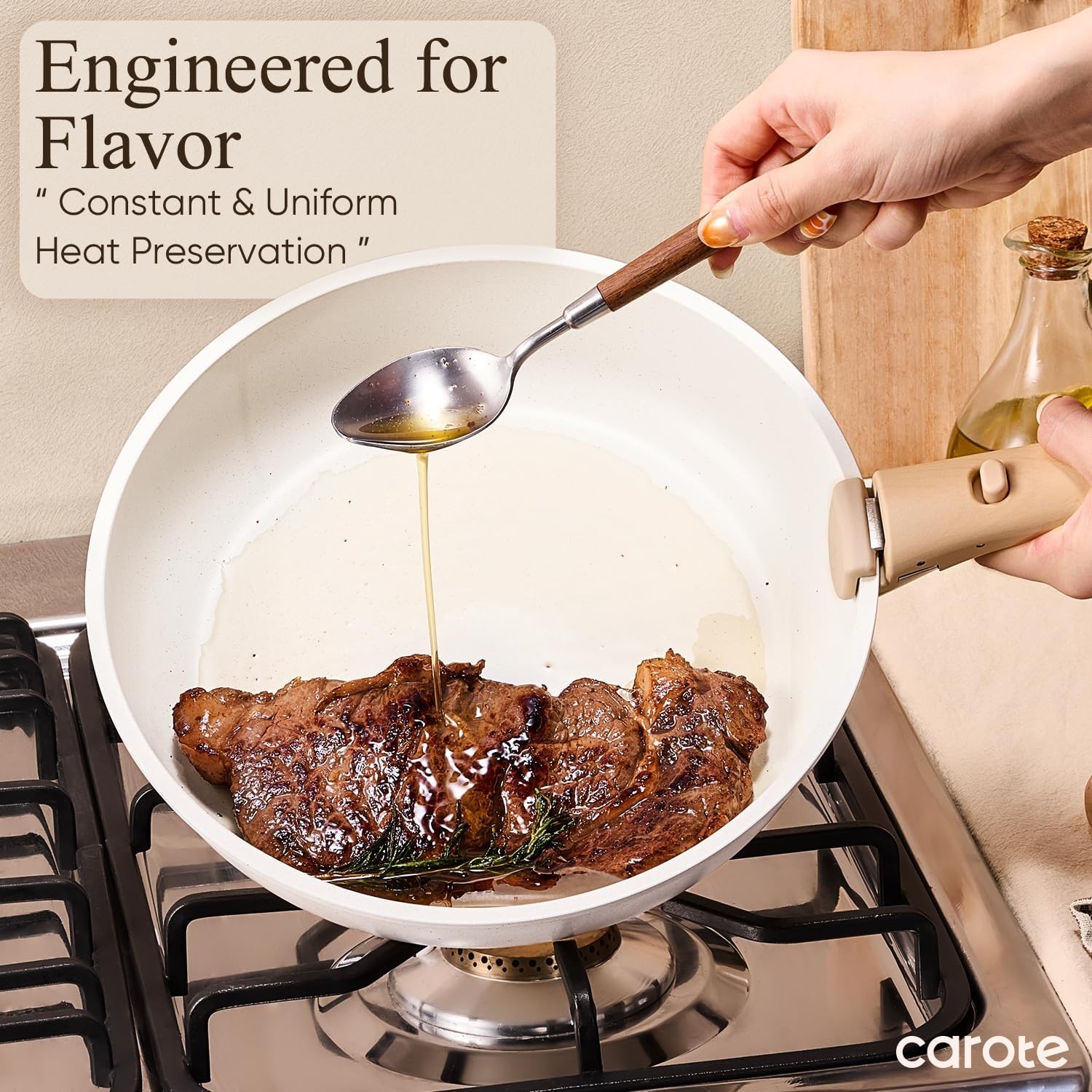 Ceramic Nonstick Cookware Set Detachable Handles Non Toxic Induction Safe alternate view 6