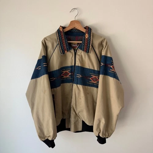 Vintage 90s Bee Wild Aztec Wool Lining Zip Up Bomber Jacket Size Large - product listing photo