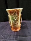 Vintage 1950’s McCoy Double Handle Wheat Pattern Vase USA Yellow Brown Green 8¼"