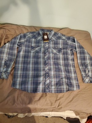 Ariat Mens Xxl Omar Retro Snap Pearl Long Sleeve Shirt Blue Flint