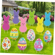 12PCS Easter Yard Outdoor Decorations- Easter Bunny Eggs Yard Signs Decoration