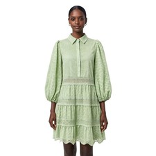 Alice + Olivia Women's Green Eyelet Balloon Sleeve Mini Dress | 8