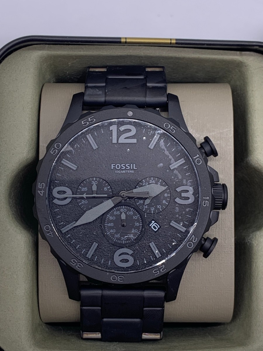 Fossil Nate Chronograph Black Dial Ion-plated Men's Watch JR1401