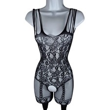 Black Floral Lace Fishnet Bodysuit