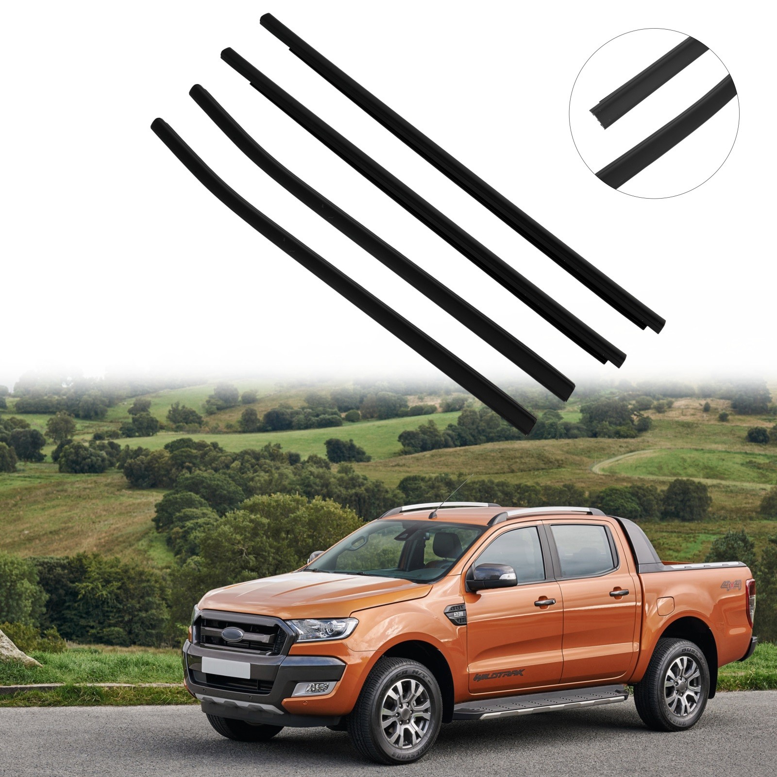 For 2011-2021 Ford Ranger 4PC Outer Window Molding Trim Weatherstrip Seal Belt