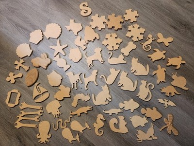 60 pcs Lot Wood Slice Cutouts Various Shapes For DIY Art Craft Decoration Kids