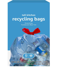 Blue Recycling Drawstring Trash Bags, Tall Kitchen, Unscented, 13 Gallon, 60 Cou