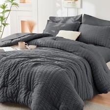 Oversized Queen Comforter Set Seersucker 7 Pieces, All Season Luxury Bed in a
