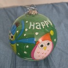 Pier 1 Imports Happy Holidays Owl Round Glass Bauble Ornament Green 2012 — photo 5
