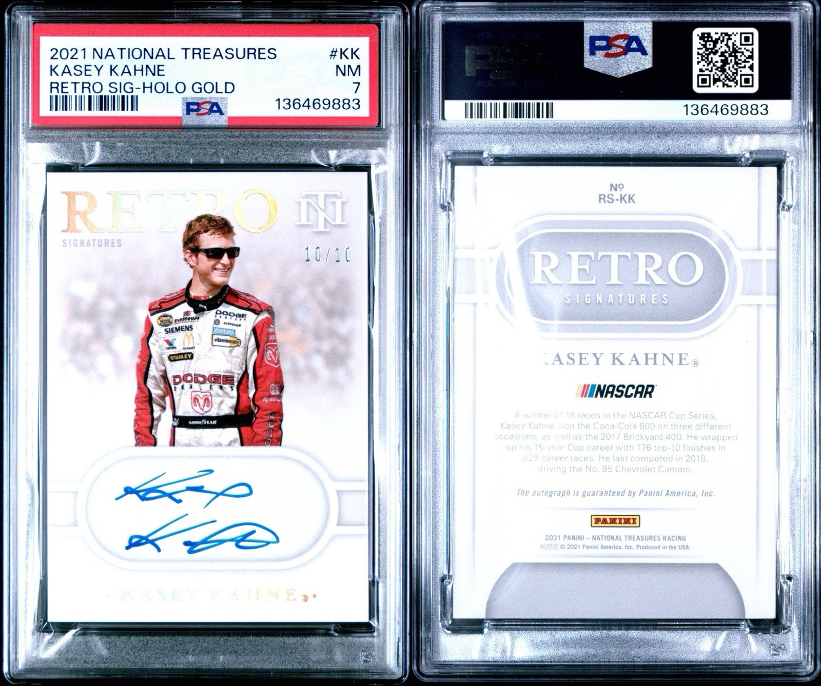 Kasey Kahne 2021 National Treasures Racing Retro On Card Auto GOLD #/10 PSA 7 view 3