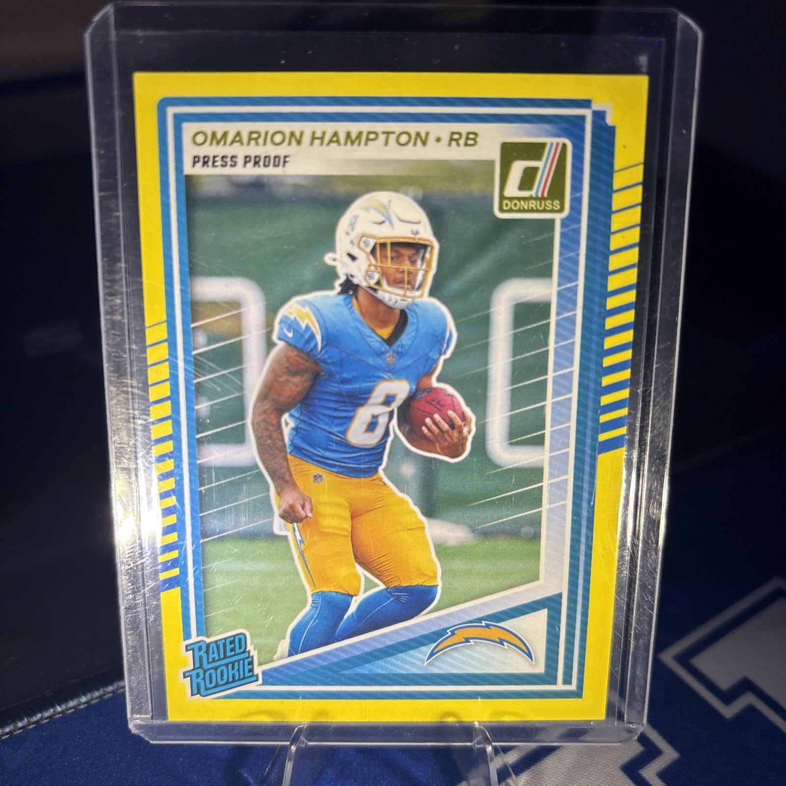 2025 Panini Donruss - Rated Rookie Omarion Hampton #303 Press Proof Yellow (RC)