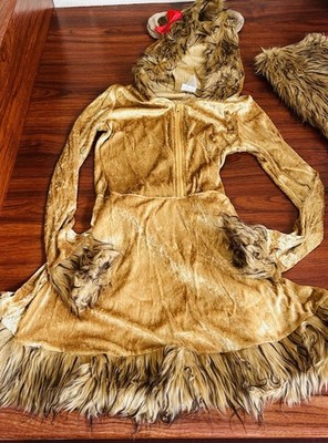 Brown Lion King Velvet Fur Hooded Dress Tail Halloween Sz Adult Petite 2-4