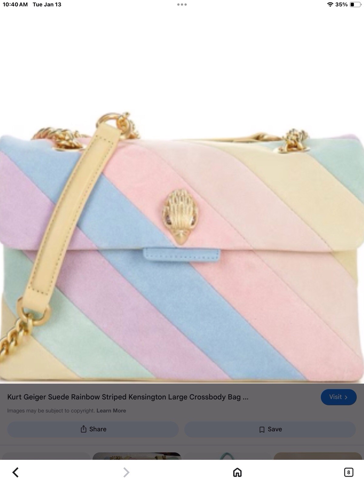 Kurt Geiger Pastel Rainbow Striped Crossbody Bag Chain Strap Gold Hardware
