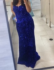 Blue Sequin V-Neck Strappy Sleeveless Long Li...