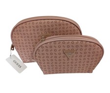 GUESS Pink Cosmetic Bag Set - 2 Piece Logo Travel Toiletry Pouch Large & Medium 