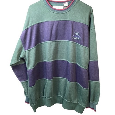 Bugle Boy Company Vintage Striped Crewneck Sweatshirt Green Purple XL 90's