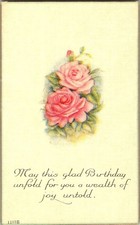 Vintage Pink Roses Birthday Postcard Made in USA Floral Greeting