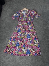 Papaya Wrap Midi Dress Black Floral UK 8 Tie Waist Short Sleeve Summer