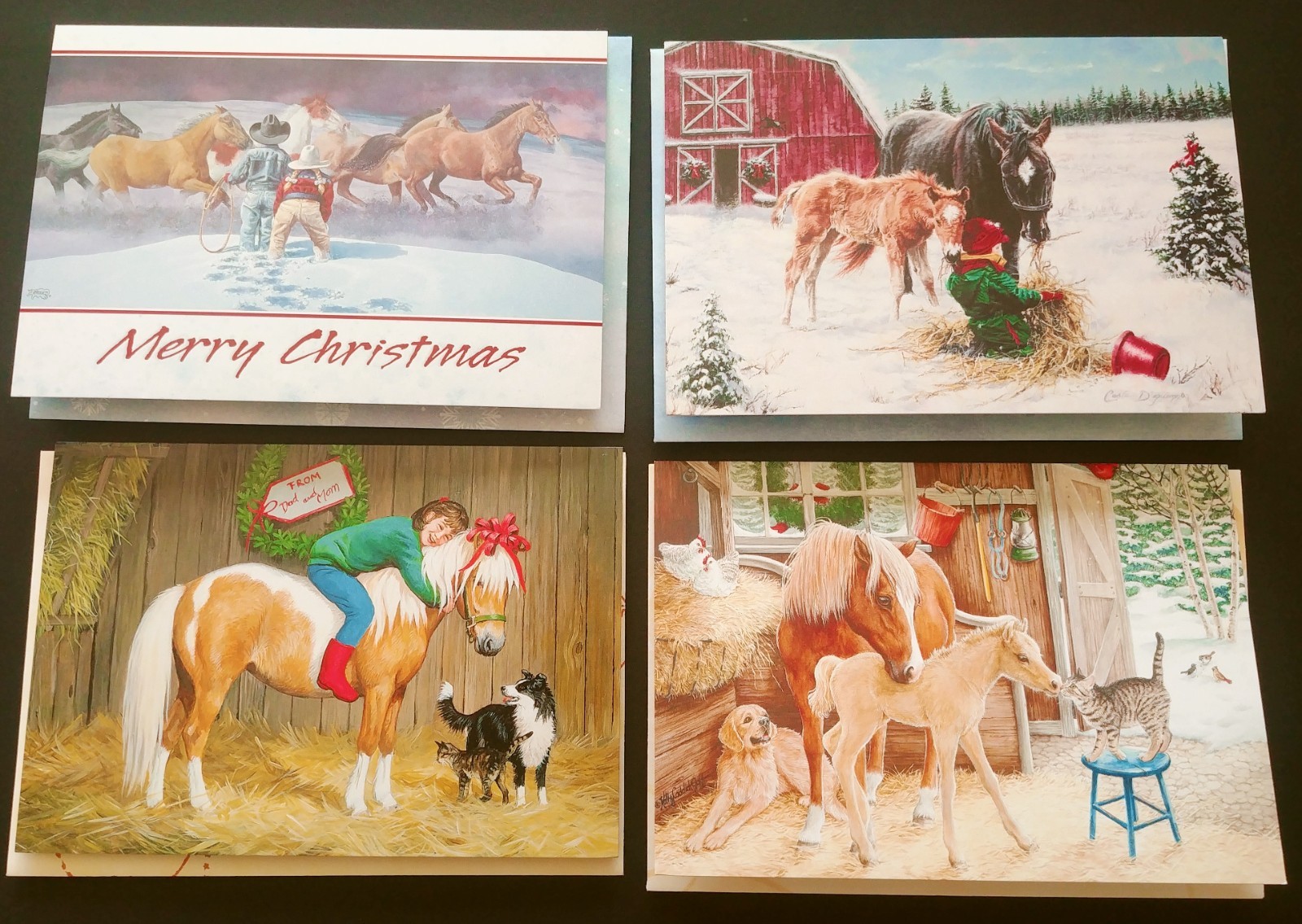 "Western Kiddos" (4) Leanin Tree Christmas, New YR Cards, New With (4) Envelopes