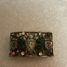 Irving Marks Novelty N.Y.C. Ornate Vintage Metal Belt Buckle Silver Green Gold