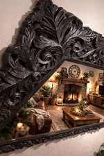 Large Ornate Hand Carved Dark Wood Wall Mirror – Hallway Statement Piece